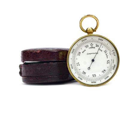 ENGLISH POCKET BAROMETER WITH COMPASS, the brass cased double sided instrument with aneroid barometer with engraved silverise