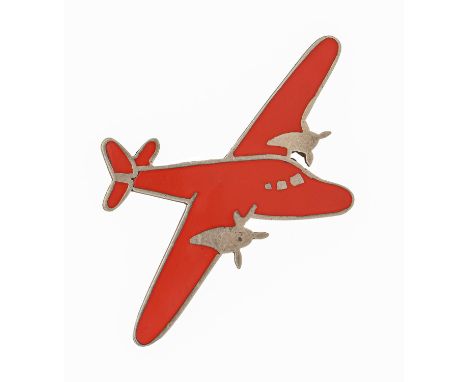 A silver and red enamel aeroplane brooch, 74mm l, maker MPW, Sheffield 1968, 15.2g Good condition, including enamel