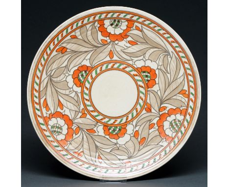 Charlotte Rhead. A G Richardson Crown Ducal dish, second quarter 20th c, 35cm diam, printed mark Small firing crack