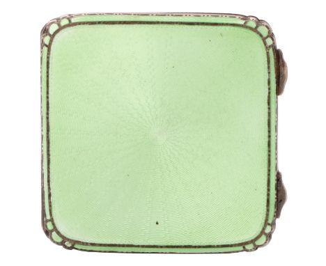 An Edward VIII silver and green guilloche enamel compact, 68 x 68mm, maker's mark obscured, Birmingham 1936 Enamel with sligh