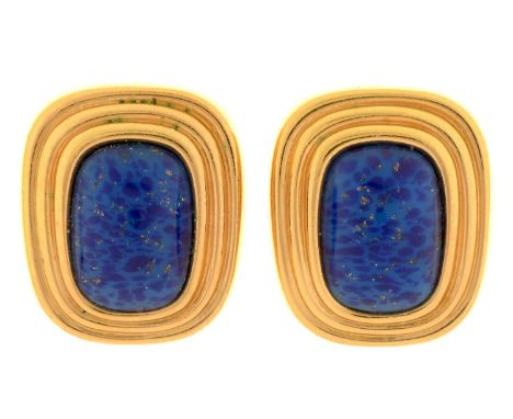 Costume jewellery. A pair of Christian Dior faux lapis lazuli ear clips, 22mm Good condition