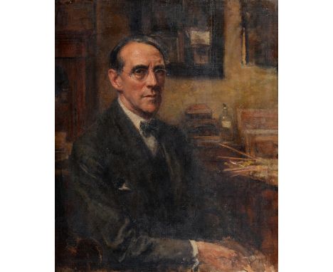 Sir Walter Westley Russell CVO, RA, RWS (1867-1949) - Portrait of the Artist, oil on canvas, unfinished, with contemporary in