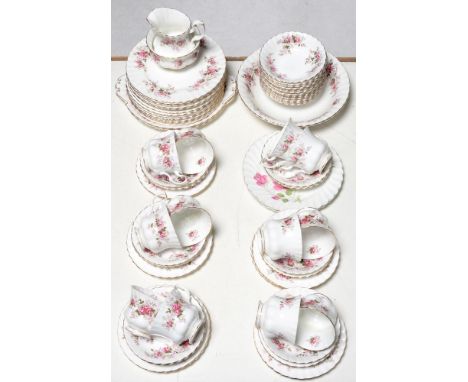 A Royal Albert Lavender Rose pattern tea service,&nbsp;twelve-setting, comprising teacups, saucers and tea plates, milk and s