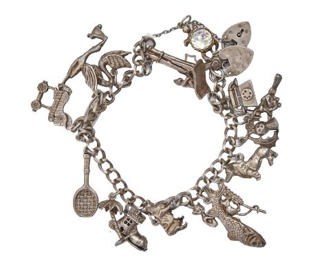 A silver charm bracelet, 17cm l, 55g Good condition