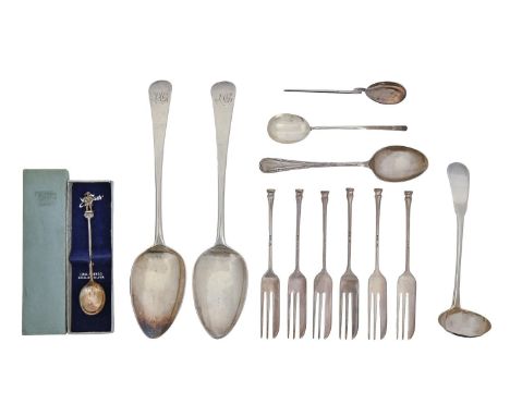 A pair of George III silver tablespoons,&nbsp;Old English pattern, by Thomas Wallis, London 1807, a Scottish silver toddy lad