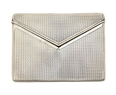 A George V envelope shaped silver twin compartment card case, engine turned, 11.5cm l, maker's mark indistinct, London 1925, 