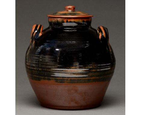 Studio ceramics. Harry and May Davis - Jar and Cover, glazed stoneware with tenmoku, 34cm h, Crowan Pottery seal Good conditi