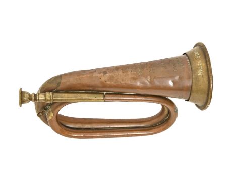 Maritime interest. A brass and copper bugle, R J Ward &amp; Sons 10 St Anne St Liverpool, No 58322, stamped WHITE STAR LINE, 