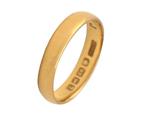 A 22ct gold wedding ring, 3g, size K Light wear