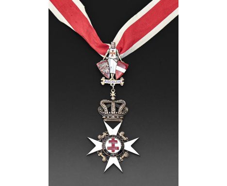 A silver-gilt and enamel Masonic Knights Templar jewel, Escalon Preceptory, reverse engraved "Presented to the EM.KT Henry St