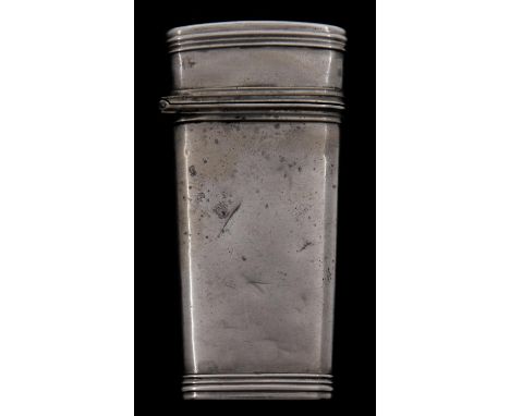 A George III silver lancet case, c1800,&nbsp;with reeded borders, the lid engraved with initials RB, 67cm h, unmarked, a tort