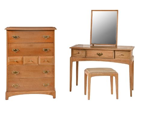 A Stag light oak two piece bedroom suite, comprising chest of drawers, 109cm h x 83cm w, mirror backed dressing table, 107cm 