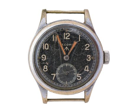 A WWII British military issue Record stainless steel 'Dirty Dozen' wristwatch, calibre 022K movement, 35mm diam, marked on ca