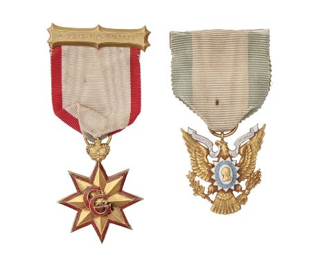 United States of America, pair, Daughters of the Cincinnati gold and enamel badge, rev. engraved 448 Captain Alexander McLell
