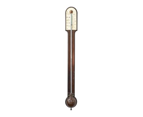 A Victorian mahogany stick barometer, Negretti & Zambra 1 Hatton Garden 59 Cornhill & 122 Regent St London, exposed tube with