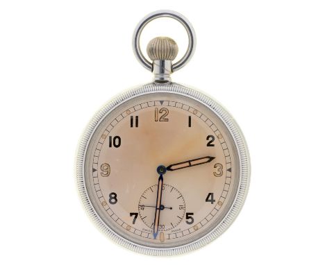 A British military issue plated keyless lever watch, 52mm diam, marked on caseback GS/TP Broad Arrow S/021988 Working order, 