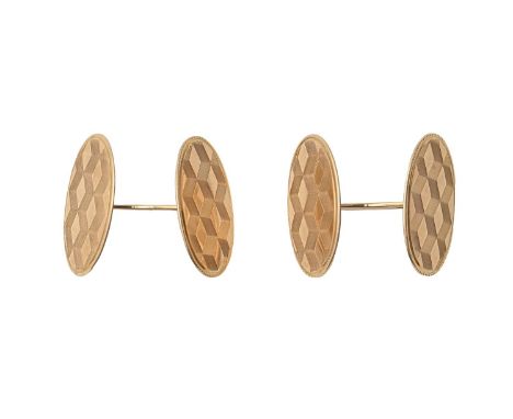 A pair of gold cufflinks, engine turned, 13 x 19mm, Dutch control marks, 8.5g Good condition