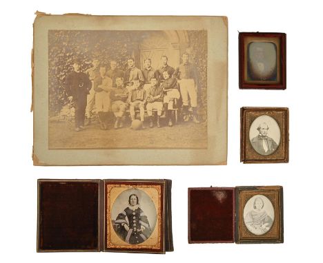 Victorian photography. A daguerreotype portrait and three wet collodion positive 'ambrotype' portraits, one in contemporary l