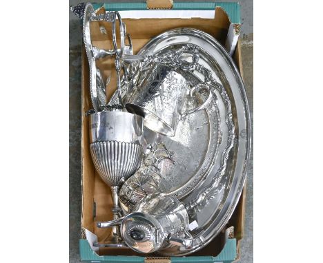 Miscellaneous plated items, including an oval serving tray from the Furness Bermuda Line Shipping Company, 56cm w, a set of t