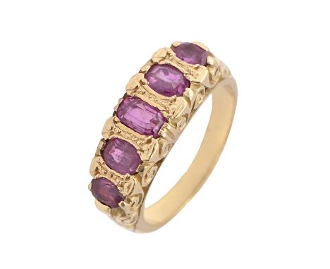 A synthetic ruby ring, in gold, unmarked, 6.5g, size H Light wear