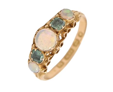 A Victorian emerald and opal ring,&nbsp;in 15ct gold, Birmingham 1864, 1.8g, size M Opal scratched, one emerald chipped