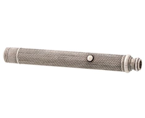 A Victorian silver propelling pencil, engine turned, 85mm l, marked S MORDAN &amp; CO PATT 18435 Good condition save for smal