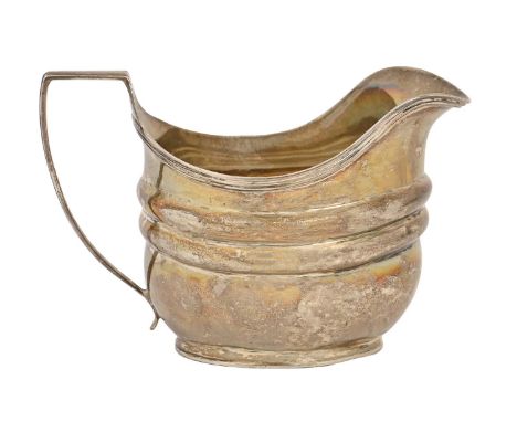 A George III silver cream jug, with reeded rim, 90mm h, London 1808, 3ozs 9dwts Light wear but not significantly dented, no s