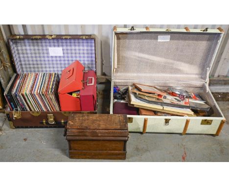 Miscellaneous items, including a quantity of vinyl LP records, sewing machine in oak case, pictures, mirrors, postcards and o