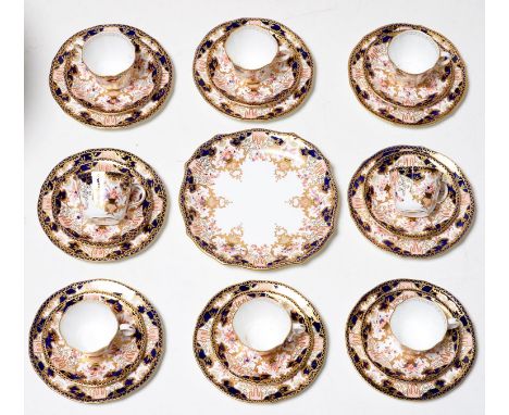 A Royal Crown Derby 3788 pattern bone china tea service, comprising eight cups and saucers, eight side plates and cake plate 