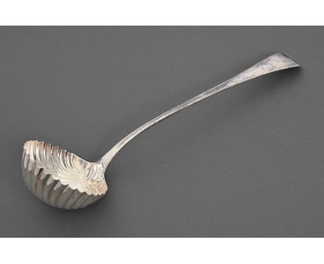 A George III silver soup ladle, Feather Edge pattern with shell bowl, by Solomon Hougham, London 1805, 6ozs Light consistent 