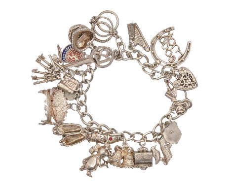 A silver charm bracelet, 18cm l, 65g Good condition