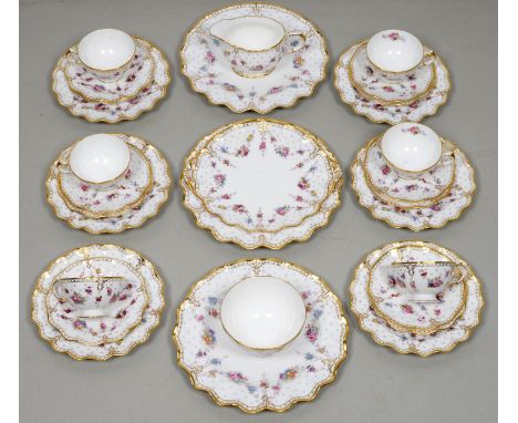 A Royal Crown Derby bone china Royal Antoinette pattern tea service (30) Good condition;&nbsp;&nbsp;three large plates second