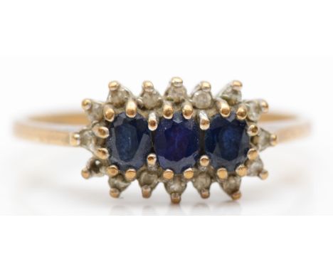 A 9ct gold sapphire and eight cut diamond cluster ring, S, 2.4gm. 