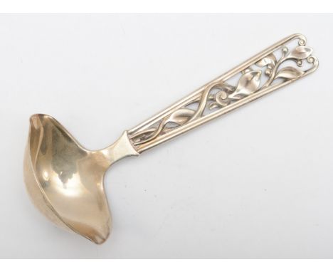 A Danish silver sauce ladle, marks of W &amp; S Sorensen and Johannes Siggaard, Copenhagen 1930, with pierced floral handle, 