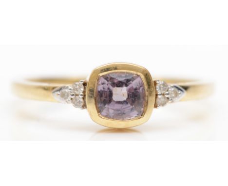 A 9ct gold spinel and eight cut diamond dress ring, O, 2.1gm. 