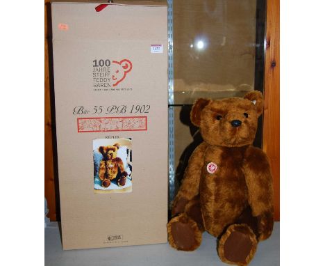 A boxed and 'as-new' Steiff Bar 55 PB1902 replica bear, serial number 404009, with white ear tag