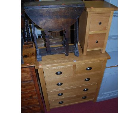 A contemporary light oak squarefront chest, of two short over three long drawers, w.95cm; together with a narrow two-drawer m