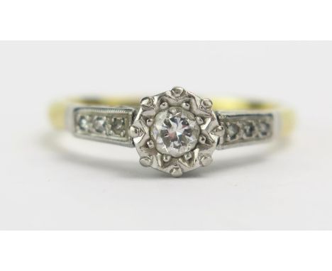 An 18ct Gold and Diamond Platinum Illusion Set Ring c. 3.3mm principal stone, size M.5, stamped 18CT PLAT, 3.21g