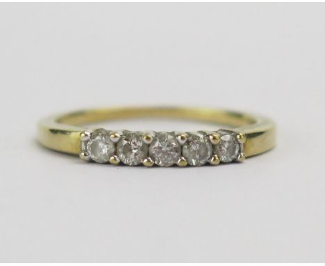 A 9ct Gold and Diamond Five Stone Ring, c. 2.4mm brilliant round cuts, size K.75, hallmarked, 1.78g