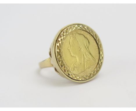 A Victorian 1898 Gold Half Sovereign mounted in a 9ct gold ring setting, size M, shank hallmarked, 7.52g gross (c. 3.53g of 9