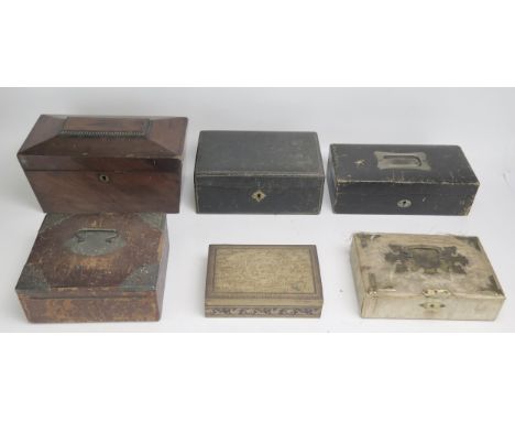 A 19th century mahogany tea caddy, and various other assorted boxes.
