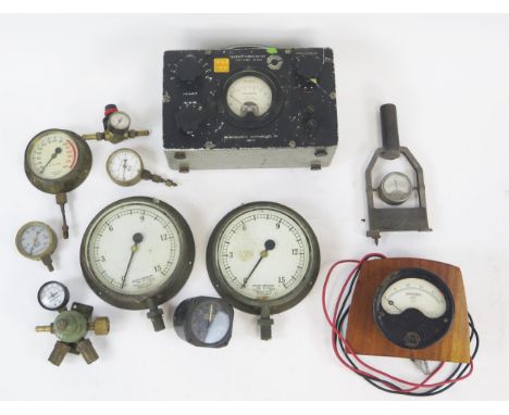 Collection Vintage Pressure Gauges including J. Clayton &amp; Co, Joseph Tomey &amp; Sons, BOC, etc. together with Marconi Ek