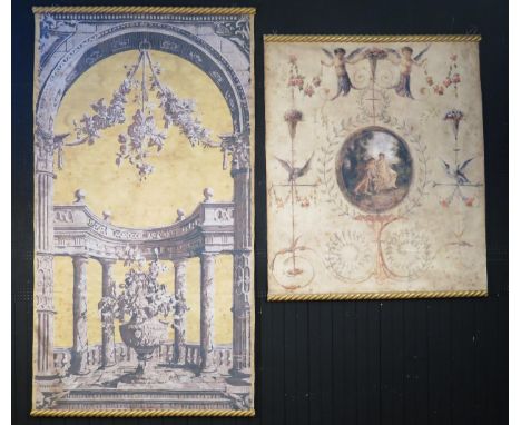 Two vintage wall paper wall hangings, 145 x 126cm, and 222 x 125cm (2).