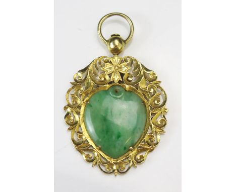 A Large Continental High Carta Precious Yellow Metal and Jade Fob, 64.7mm drop, 20.71g