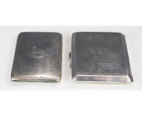 A George V silver cigarette case, maker William Devenport, Birmingham, 1926, with engine turned decoration, 8cm wide, togethe