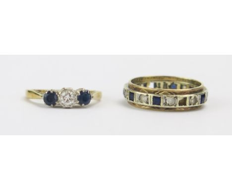 An 18ct Gold, Sapphire and Diamond Platinum Set Ring (shank worn, size I, stamped 18CT PLAT, 1.93g) and a 9ct yellow and whit