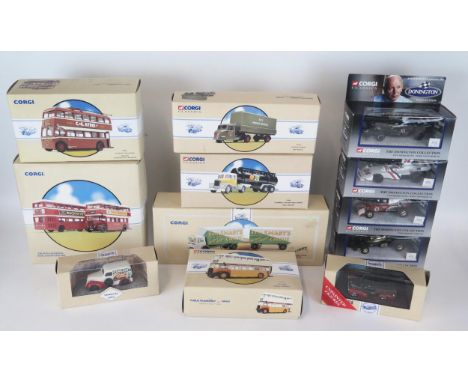 A collection of Corgi classics, includes; Devon General Buses, Scammel Scarab BRS Parcels, Billy Smarts Circus AEC Truck and 