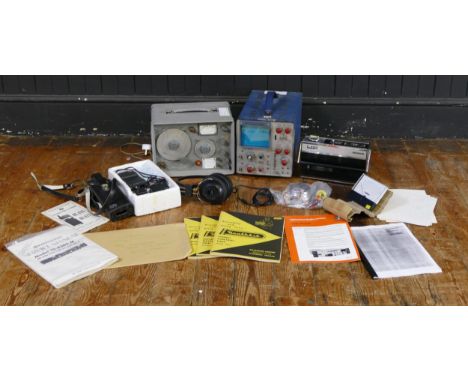 Various Vintage Electronics including Grundig C200 deluxe radio, Marconi Instruments VHF signal generator, telequipment D66 o