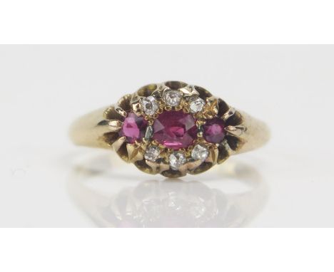 A Victorian 18ct Gold, Ruby and Old Cut Diamond Ring, c. 4x3.5mm principal stone, size N, Birmingham 1901, 3.16g