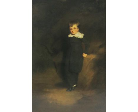 English School full-length portrait of a boy in an outdoor setting, 18th/19th century, oil on canvas,  gilt frame, 75 x 49cmP
